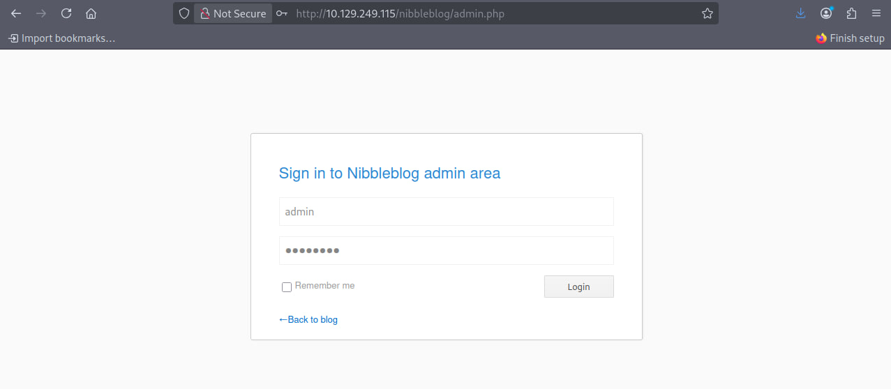 Login form for Nibbleblog admin