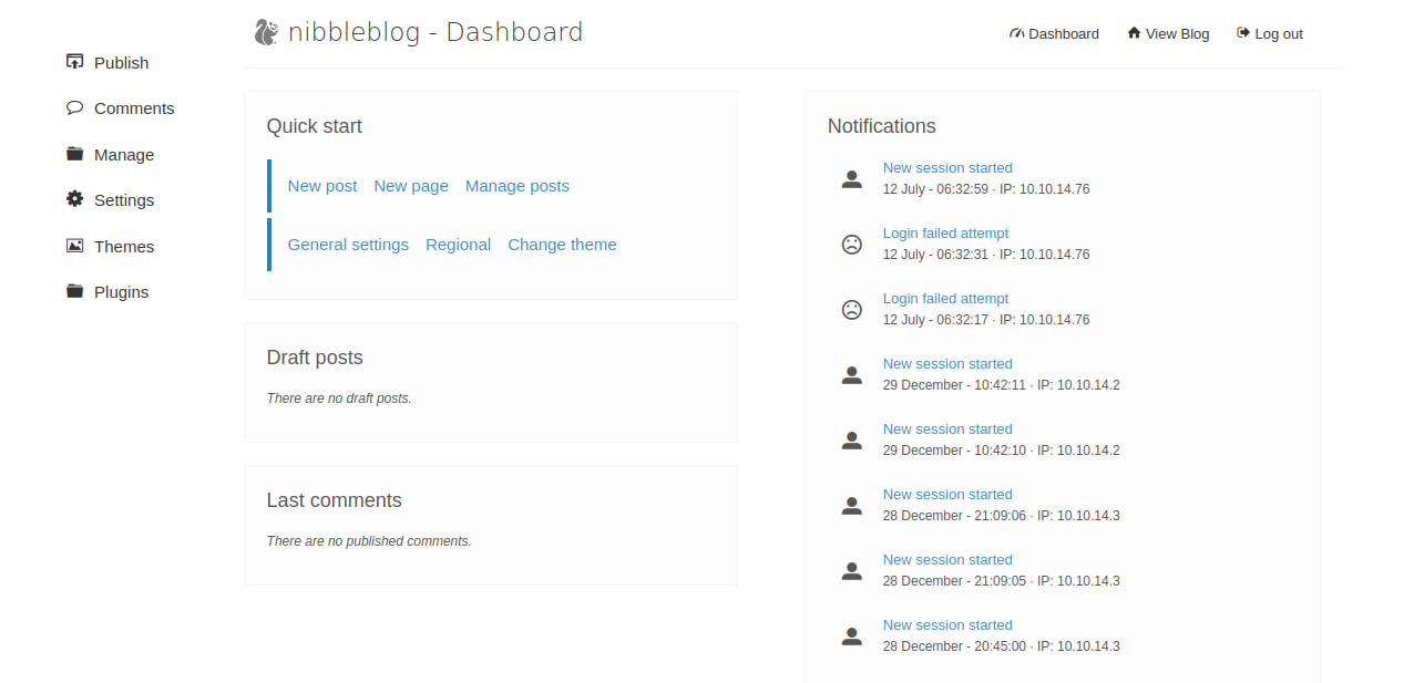 Inside the Nibbleblog admin panel