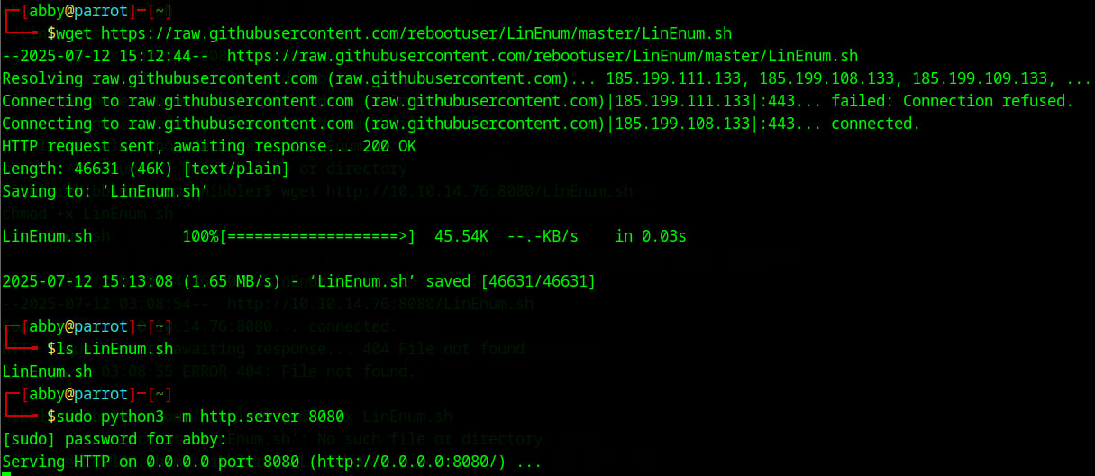 Python HTTP server used to host LinEnum