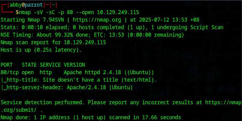 Nmap scan showing Apache 2.4.18