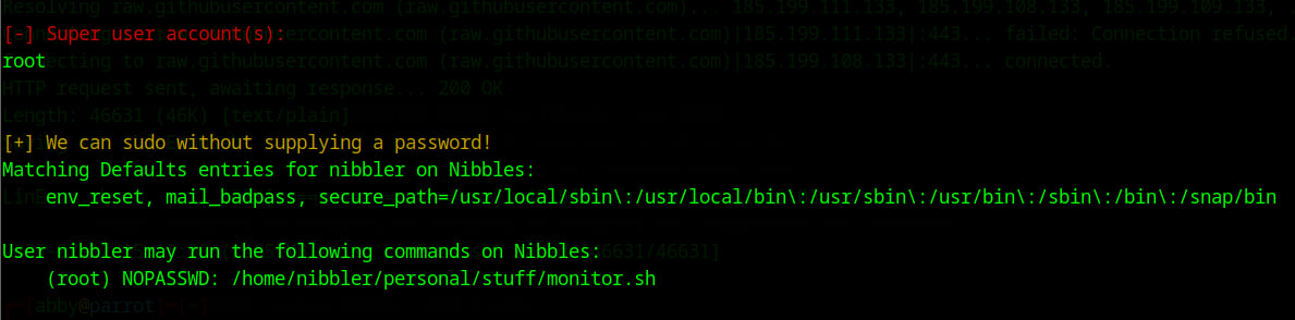nibbler can sudo monitor.sh without password
