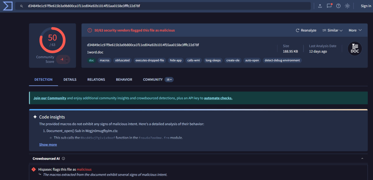 VirusTotal Detection