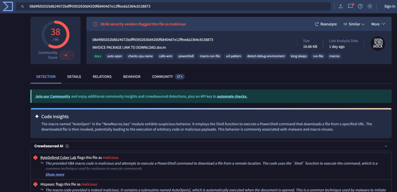 VirusTotal Detection