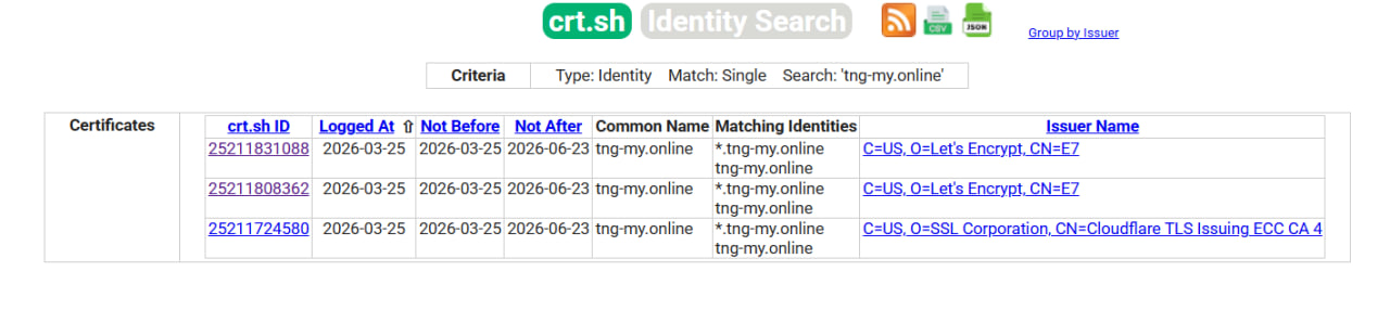 crt.sh Certificate Transparency Results